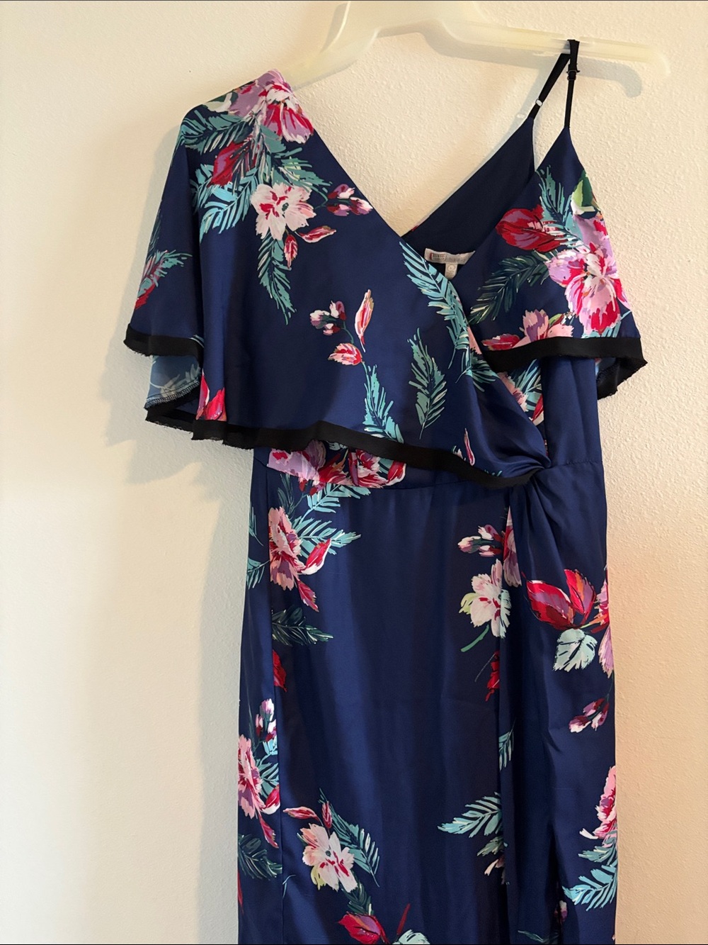 Navy Floral Maxi Wrap Dress with Ruffle Sleeve